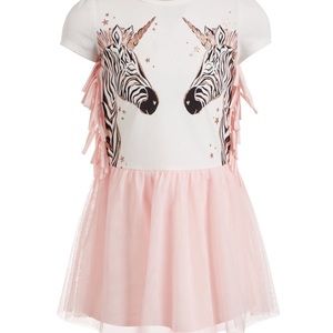 Zebra Unicorn Fringe Tulle Dress